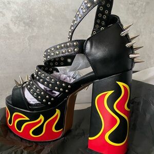Lambda Black and Red Flame Studded Platform Heels